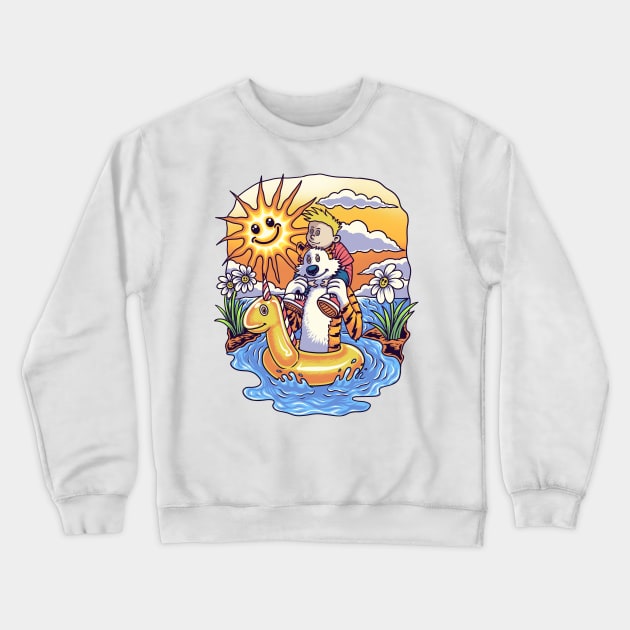 BFF Calvin and Hobbes Swim with a Life Jacket Crewneck Sweatshirt by inhistime5783